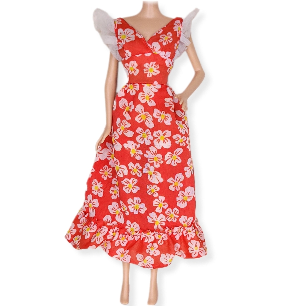 Barbie 1975 Sears Exculsive Best Buy Maxi Dress Tricot Floral Mattel Vtg #9006